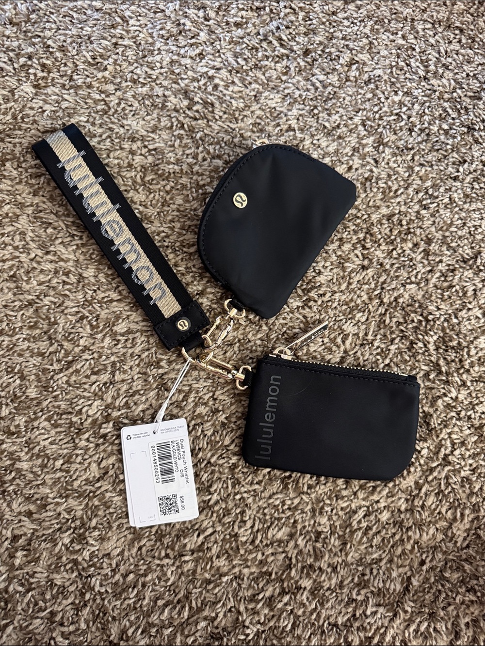 lululemon athletica Black Key & Card Wristlet Set with Branded Strap